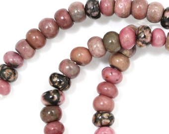 Rhodonite (with Matrix) Beads - 6mm Rondelle