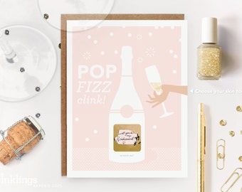6 Scratch-off "Pop Fizz Clink" Will You Be My Bridesmaid / Maid of Honor Write-in Invitations // Pink Champagne and Gold Foil // Set of 6