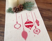 Christmas Table Runner Holiday Table Runner Retro Ornaments Tablescape Red Screen Print Dining Home Decor Entertaining Kitchen Table Scape
