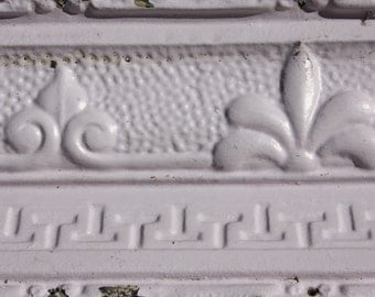 Antique Pressed Tin Ceiling Crown Molding Pink Distressed Fleur De Lis Salvage Restoration Cottage Chic French Farmhouse Decor
