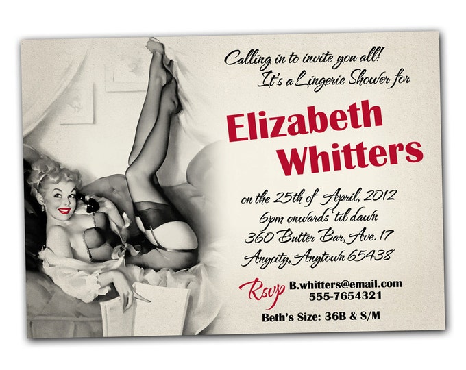 Sexy Pinup Invitation - Lingerie Themed Pop up color - Bridal shower - Bachelorette party - Customizable Wordings - Print-your-own