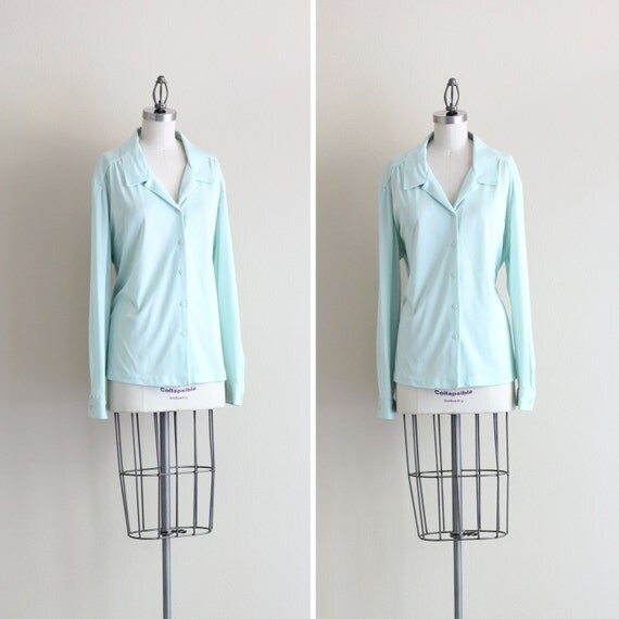 SALE Mint Green Button Up Shirt . Womens Plus by myvintagecrush