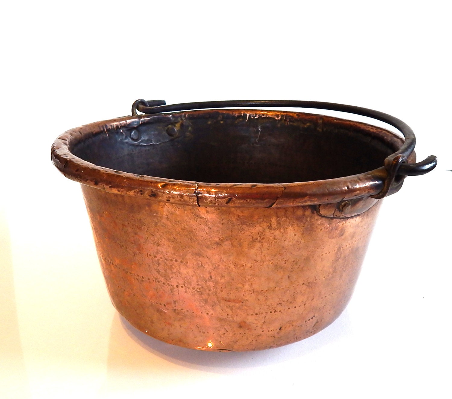 Antique Copper Cauldron French from 1800s by Vintagefrenchlinens