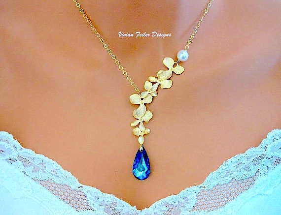 Gold Pearl Orchid Necklace Bridal Gold Wedding Jewellery Prom Mother ...