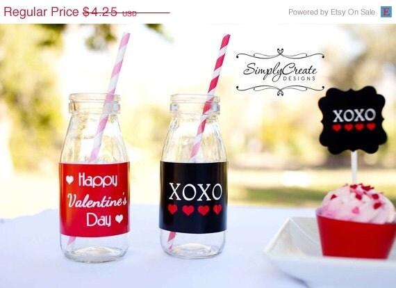 SALE Valentine's Day Water Bottle Labels Glass Bottle Label 8.5x11 JPEG DIGITAL file Il_570xn