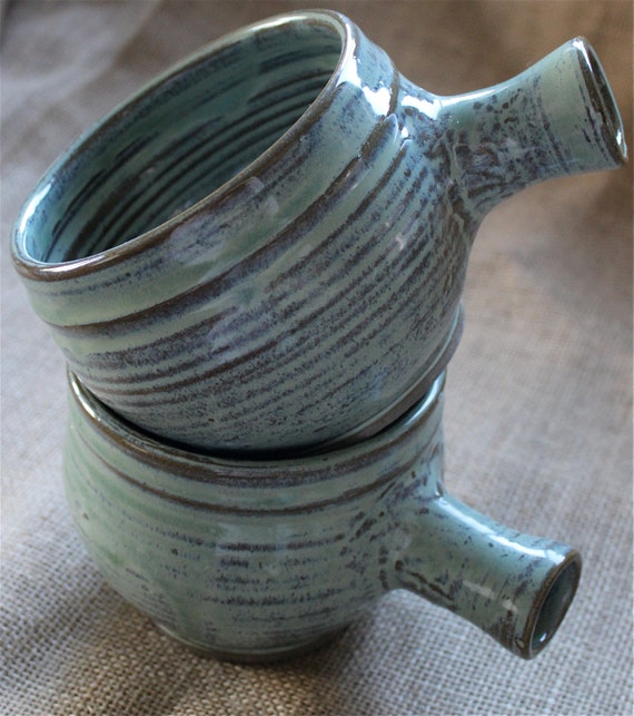 Soup bowls with handle wheel thrown stoneware Large by AudPottery