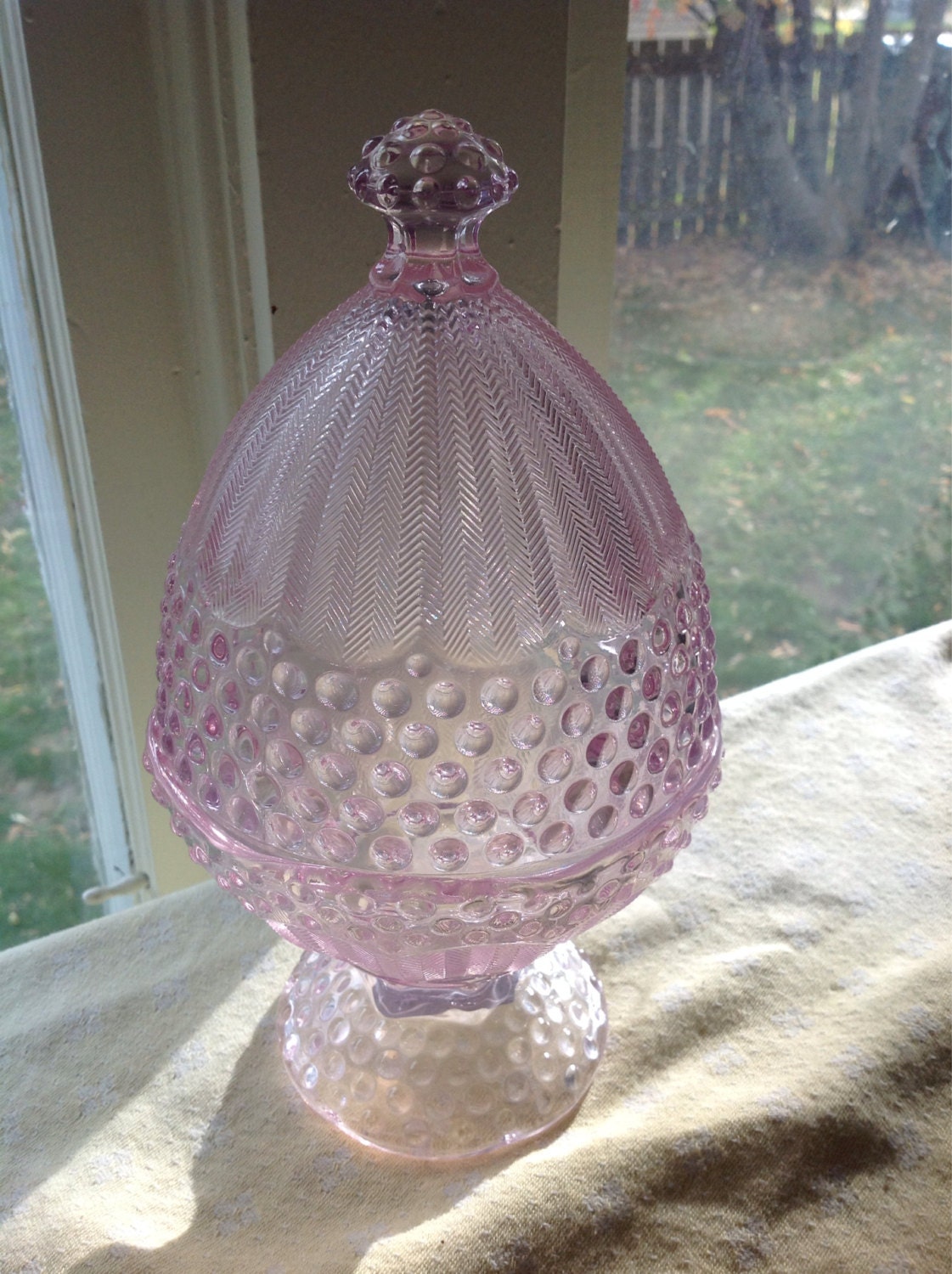 HOBNAIL crystal egg covered CANDY dish by by rosesofyesteryear