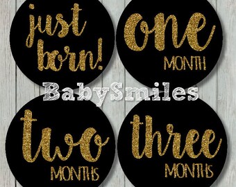 FREE GIFT Monthly Baby Stickers Baby Month Stickers Girl Month Stickers Monthly Bodysuit Sticker Monthly Milestone Stickers - Gold Glitter