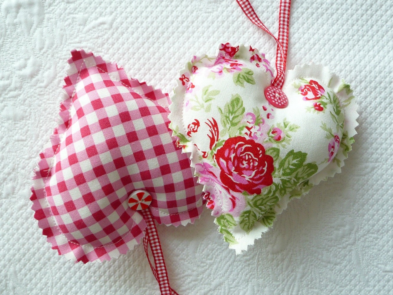 RESERVED Red Gingham Fabric Heart Ornament