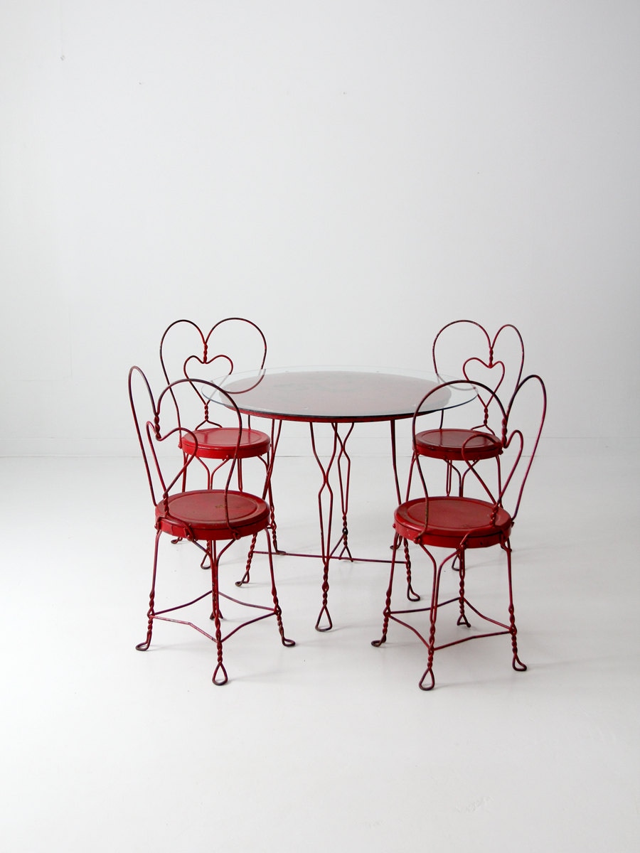 vintage ice cream parlor table set with 4 chairs red outdoor