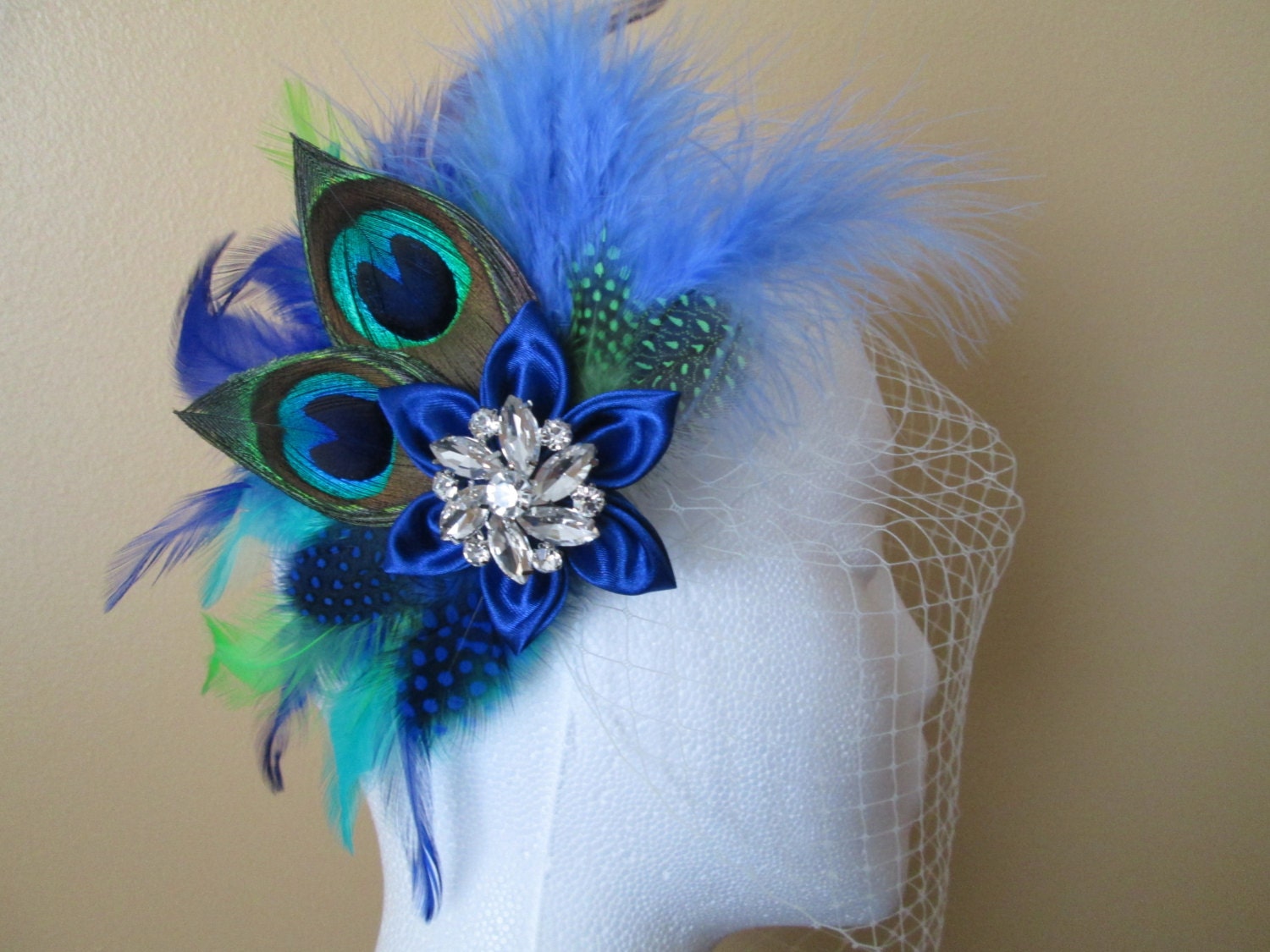 PEACOCK Wedding Fascinator Royal Blue Head Piece Bridal Hair