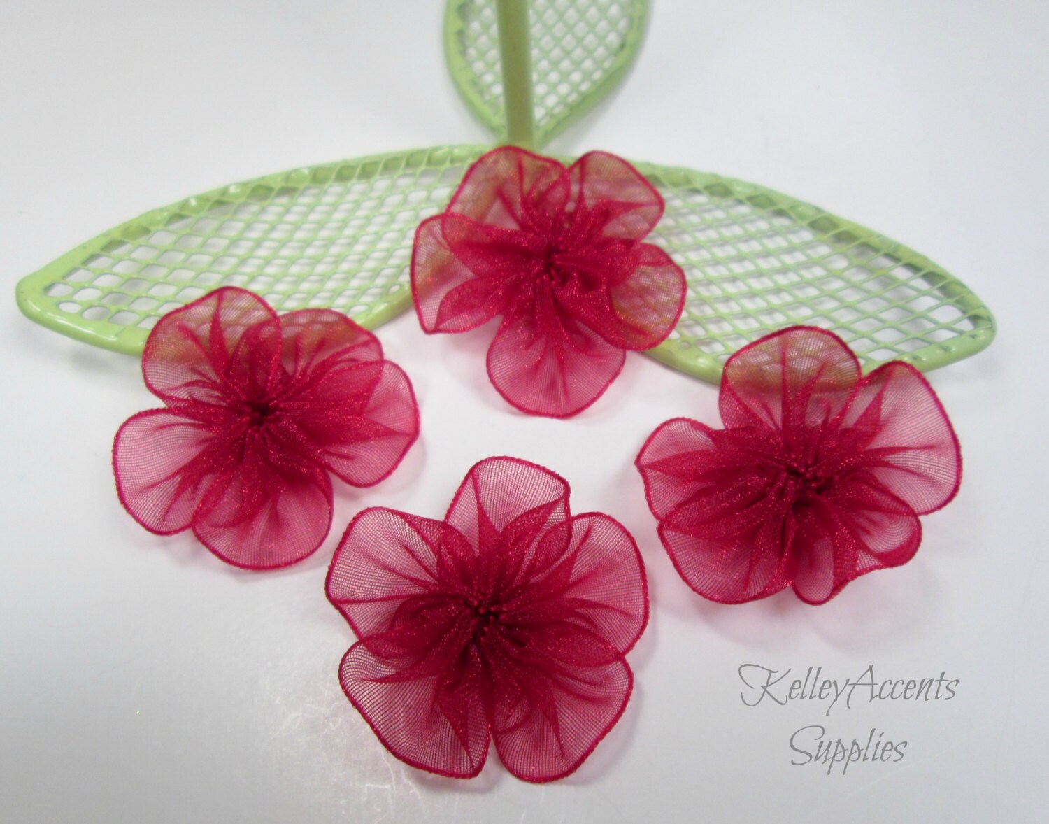 Red Organza Ribbon Flowers by KASupplies on Etsy