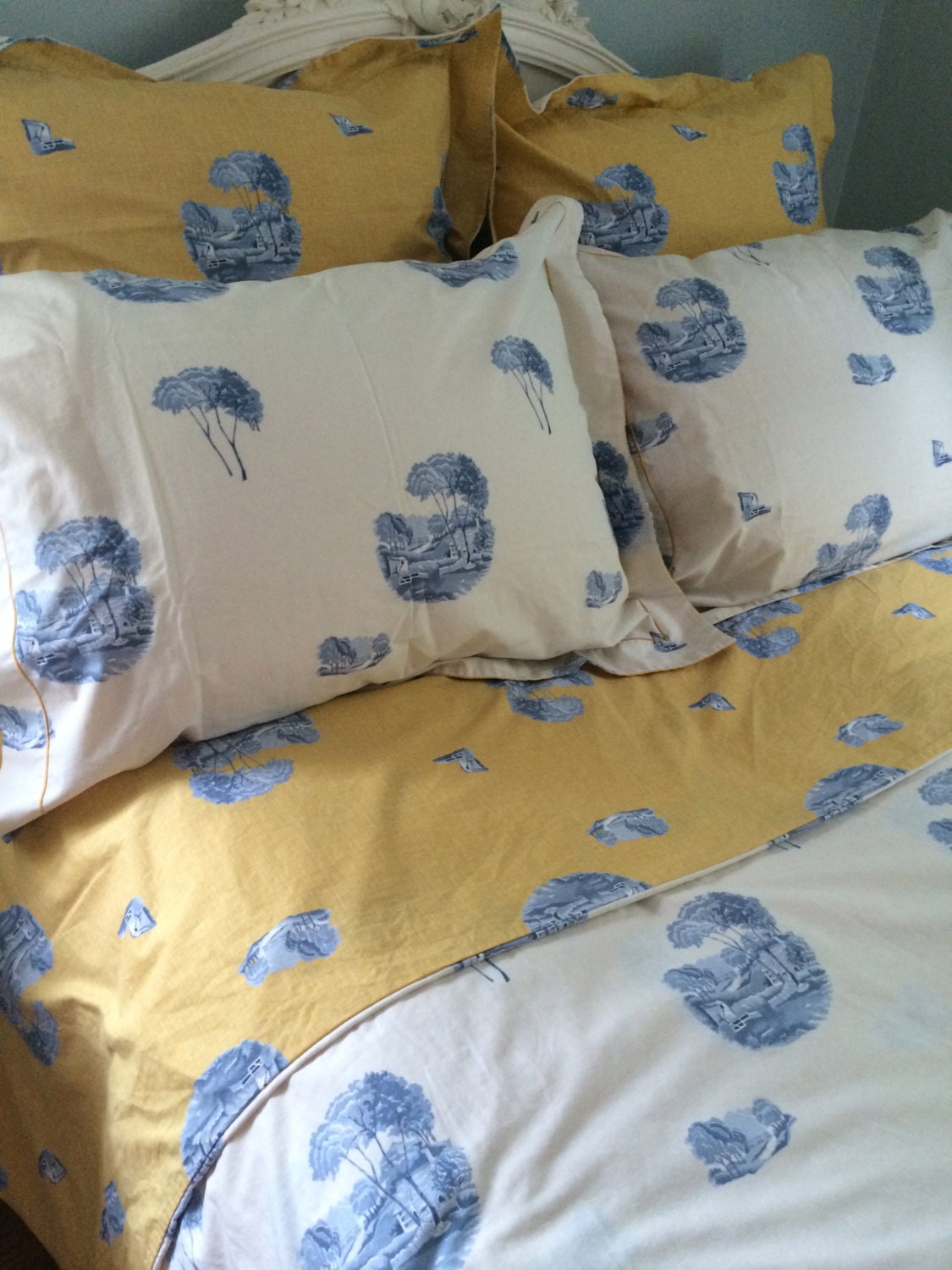 French Toile Queen Bedding Yves Delorme by HillsideHouse on Etsy