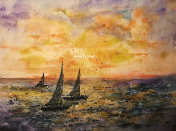 Seascape Print of Original Watercolor Painting nautical art