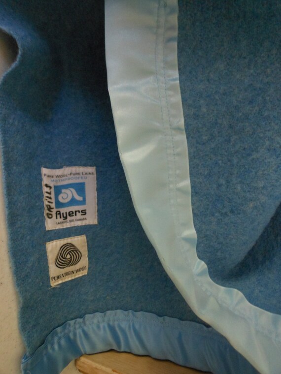 AYERS Wool Blanket Sky Blue Vintage 68X86