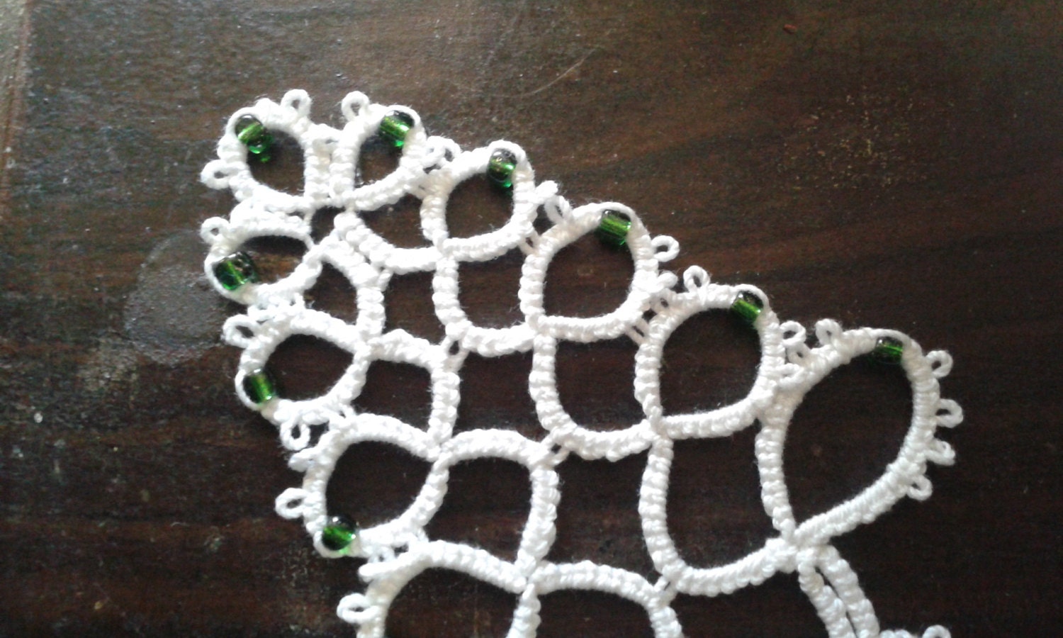 White and green tatted lace handmade Christmas tree ornament