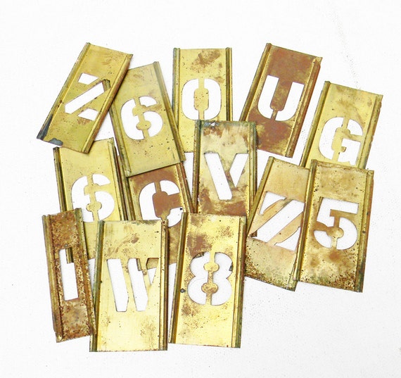 Antique Interlocking Brass Stencil Numbers and by alchemievintage