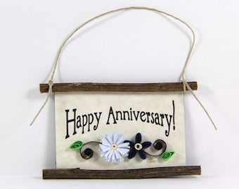 Paper Quilled Magnet 396- Happy Anniversary, Husband and Wife Gift, Kitchen Decor, Anniversary Ornament, 3D Paper Quilling, Couples Gift
