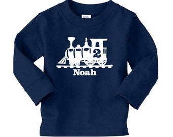 Personalized Train Birthday Shirt - any age and name - long sleeved tshirt - pick your colors!