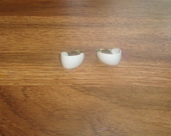 vintage clip on earrings white metal hoops