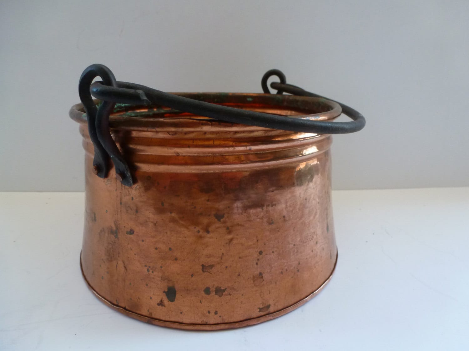 Copper Pot with a Hand Black Iron Handle Rustic Antique