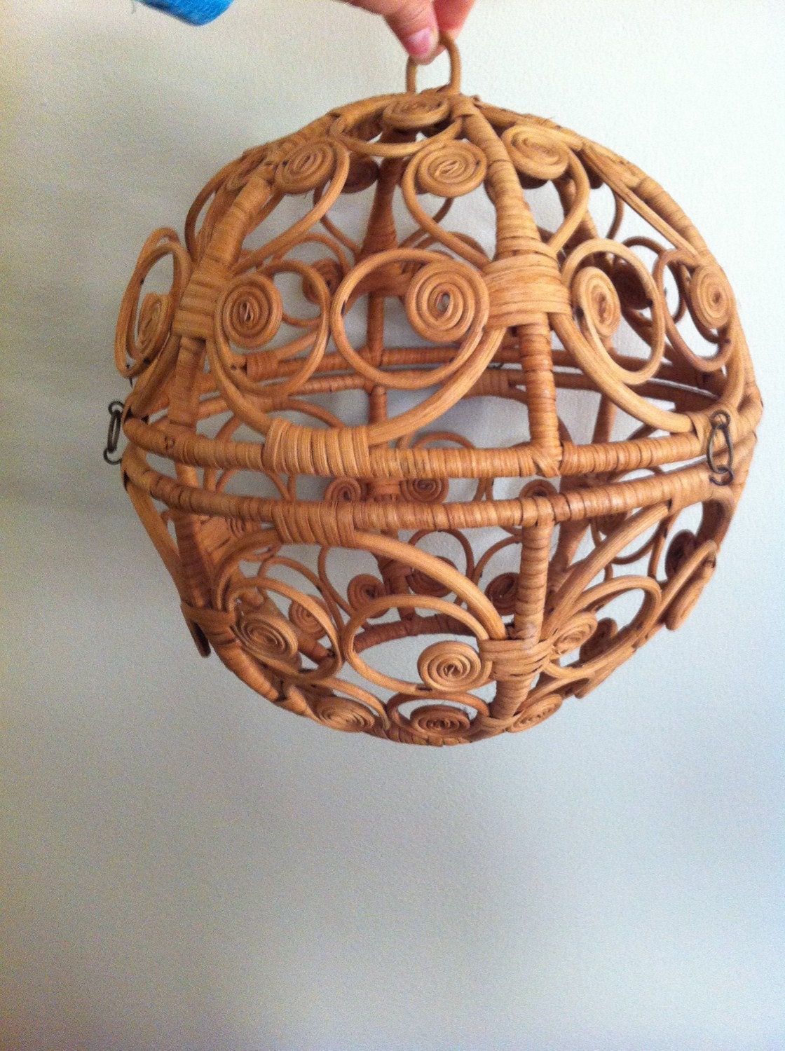 Vintage rattan wicker light fixture cage