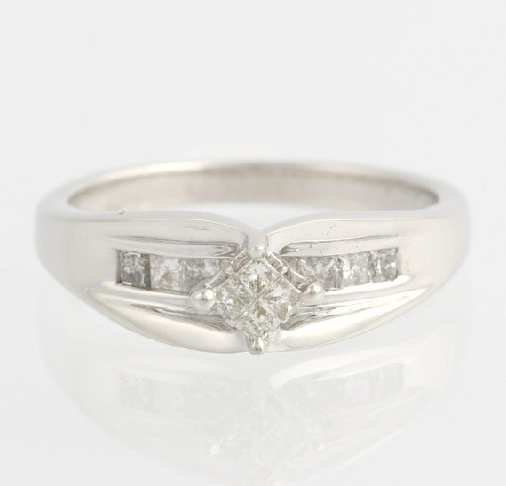 Diamond Quad Composite Engagement Ring - 14k White Gold Princess ...