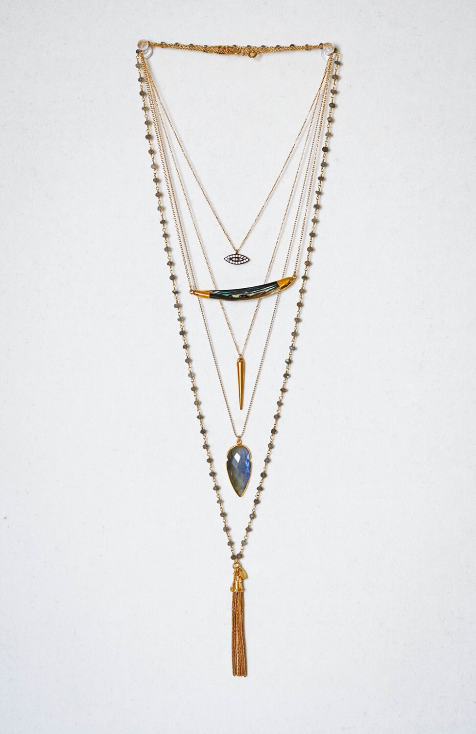 GOLD TASSEL wire wrapped necklace