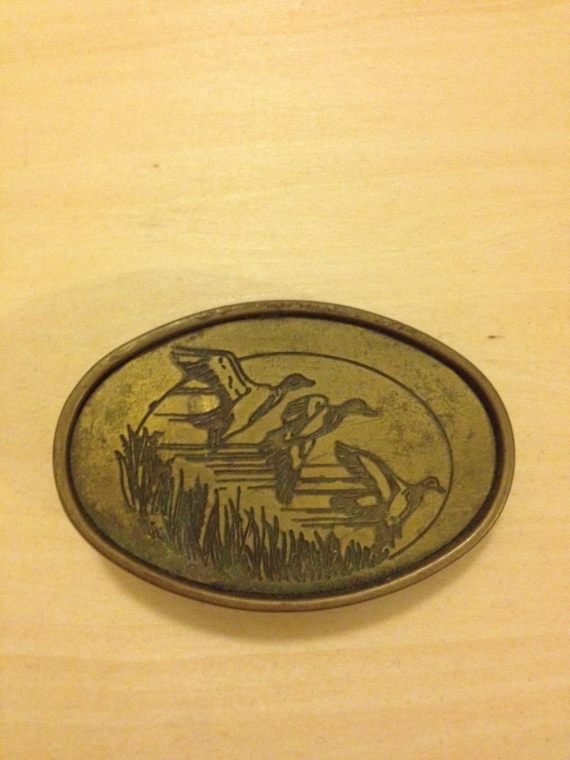 Vintage solid brass ducks in flight hunting belt buckle Haute Juice