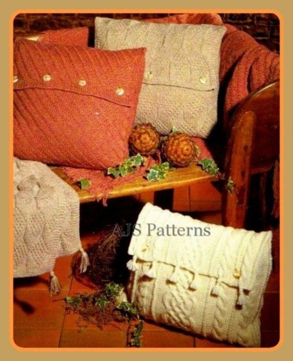 PDF Knitting Pattern For Cottage Chic Aran Cushions & Sofa