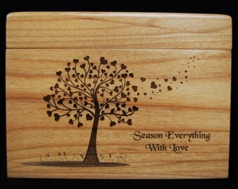 Custom Recipe Box, Personalized Recipe Box, Wood Recipe Box, Engraved Recipe Box, Hearts, Recipe Cards