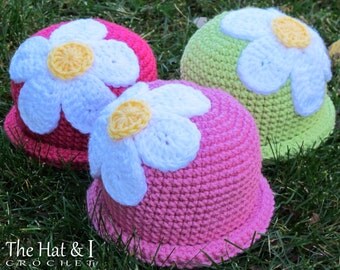 CROCHET PATTERN - Spring Fling - crochet hat pattern, daisy flower hat, crochet beanie pattern (Infant - Adult sizes) - Instant PDF Download