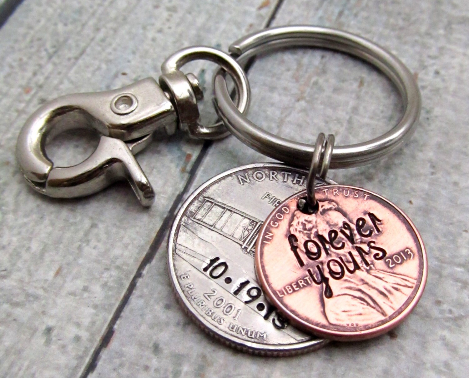 Personalized KeyChain Hand Stamped KeyChain State Coin