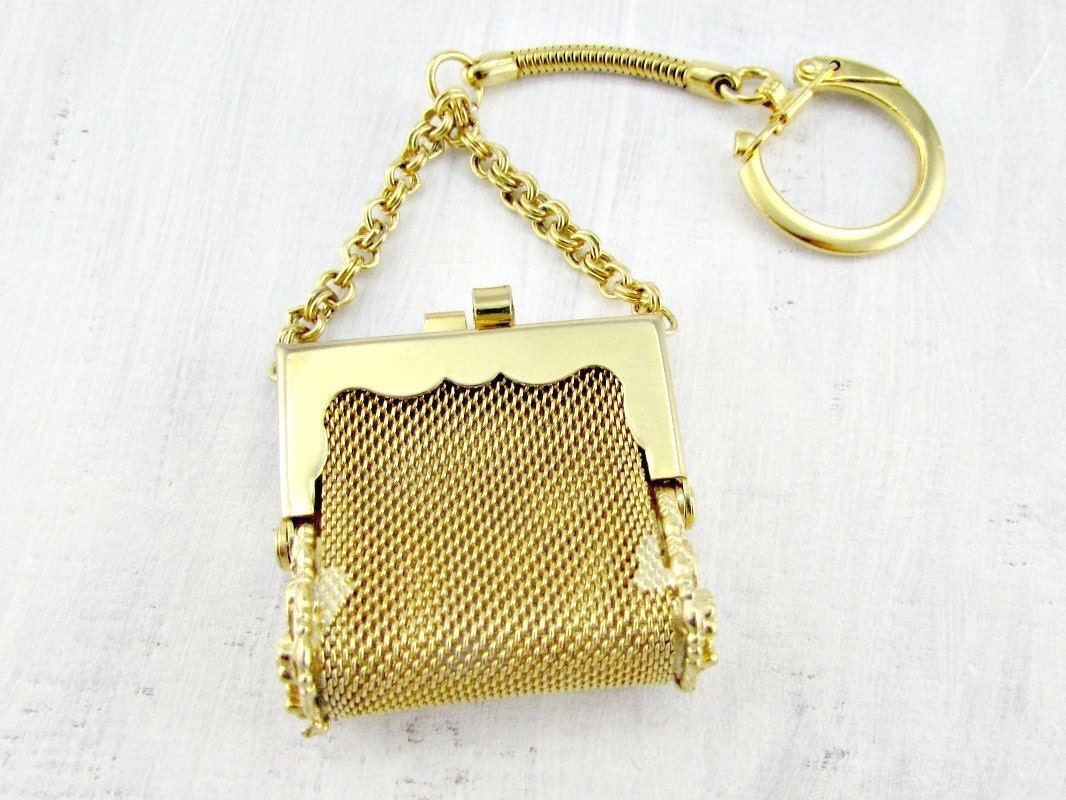 Vintage Key-Chain Purse Mini Gold Metal Mesh Purse Small