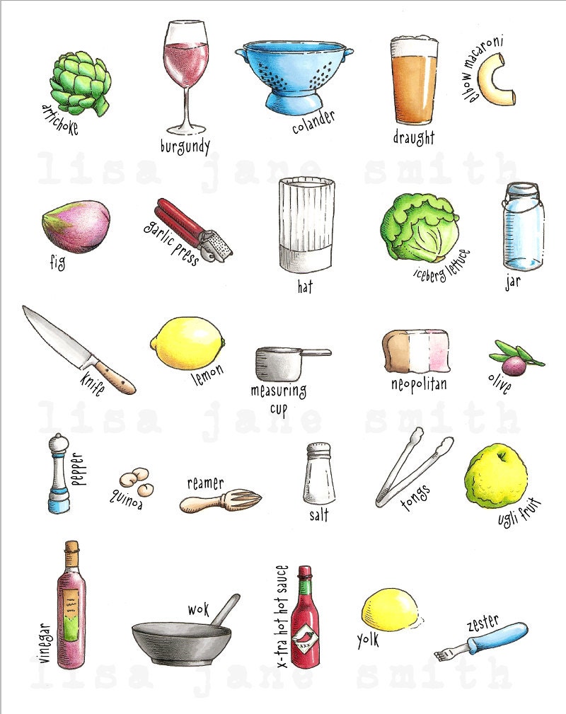 Food ABC kitchen wall art 8x10 chef cook by LisaJaneSmith