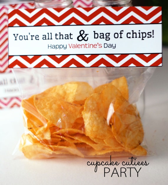 Bag Of Chips Bag Toppers Valentine Cards by CupcakeCutieesParty