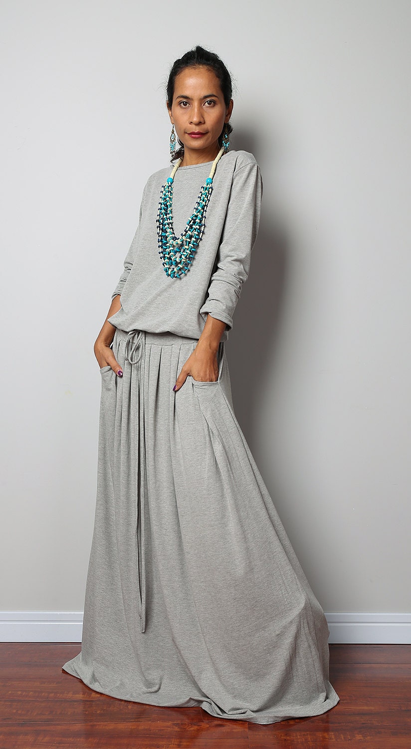 Grey Dress Long Sleeve Light Grey Maxi Dress : MODEST
