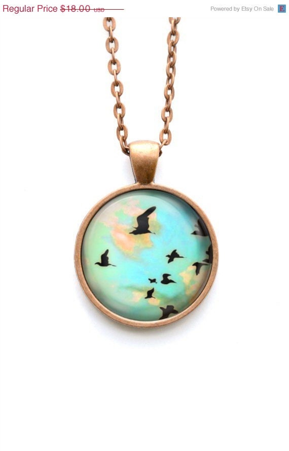 SALE Flying Bird Necklace : Birds Flying. Bird Necklace. Sky Blue ...
