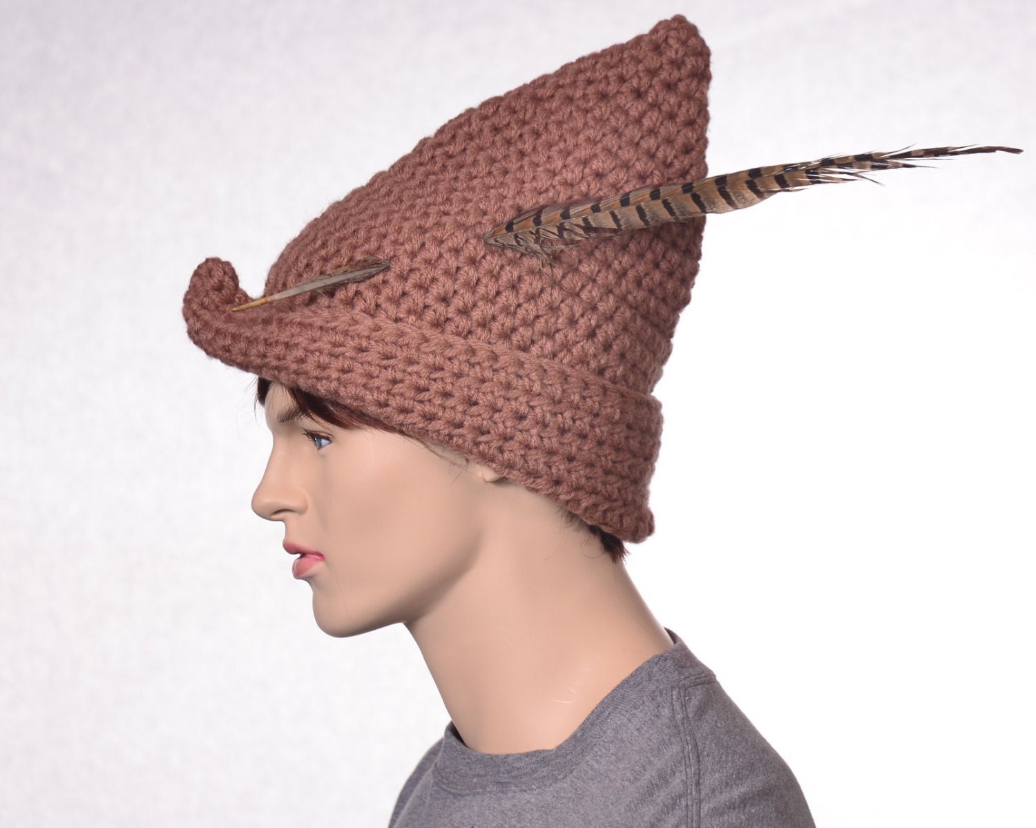 Crocheted Pointed Beanie Camel Tan Brown Pointed Hat Unisex