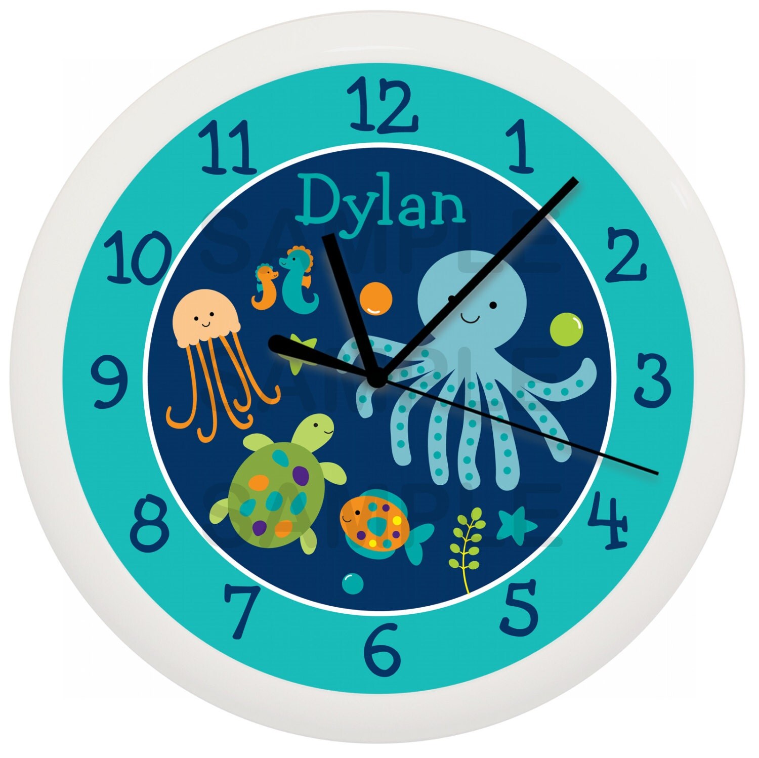 Under the Sea Animals Personalized Nursery Wall Clock