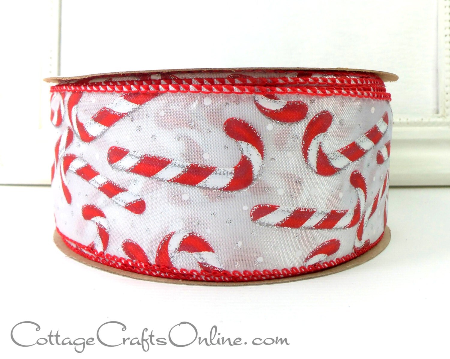 christmas wired ribbon 2 1 2 wide candy canes silver christmas wired ribbon 2 1 2 wide candy canes silver