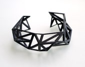 Triangulated Cuff bracelet in Black - Glossy Finish. 3d printed. modern statement jewelry. black geometric jewelry