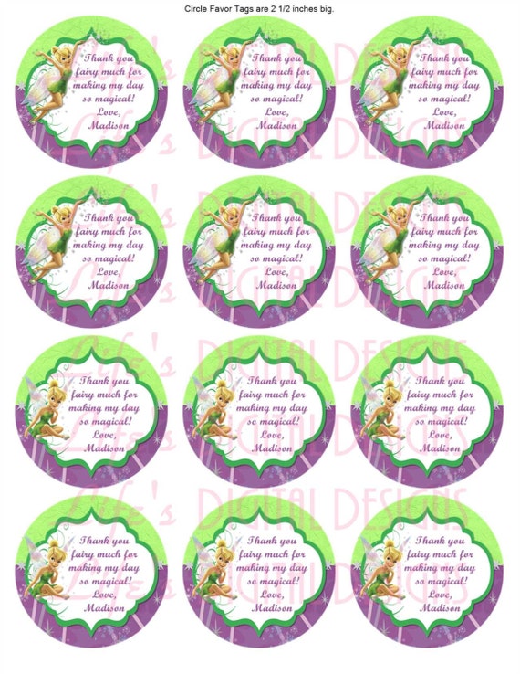 Tinkerbell Favor Tags 2.5 Round Stickers Gift Bag