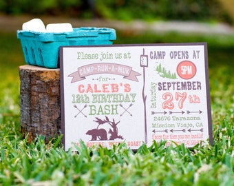 Camping Birthday Invitation, DIY, Printable camp birthday invite, Camping invitation