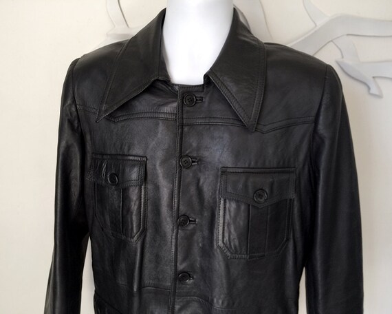 SOFTEST Vintage 70s MEN'S Black Leather Jacket Big by elliemayhems