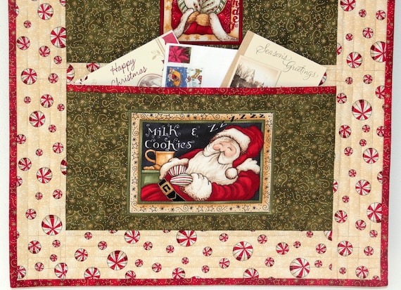 Christmas Card Holder Quilted Wall Hanging Santa Organizer