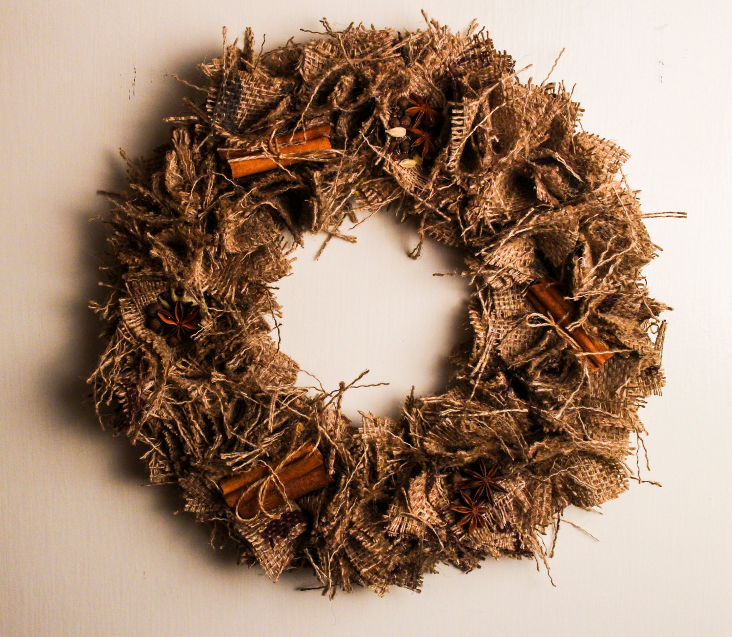 Spice Wreath // Burlap Wreath // Thanksgiving Wreath // Fall Wreath // Upcycled Burlap Wreath // Holiday Wreath // Year Round Wreath