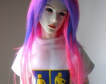 Electric Pink and blue layered Scene wig size 8-9 for 60-80cm Ball Jointed Dolls BJD