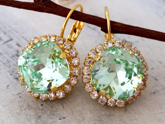 Mint drop earrings, Bridal earrings, Bridesmaid gift, Clear Mint Swarovski crystal earrings,Drop earrings, Dangle earrings, Crystal earrings