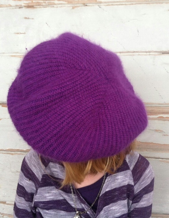 Hipster Purple Beret Made of Cashmere by Aris Retro Lux + Slouchy Beret, One Size Fits All
